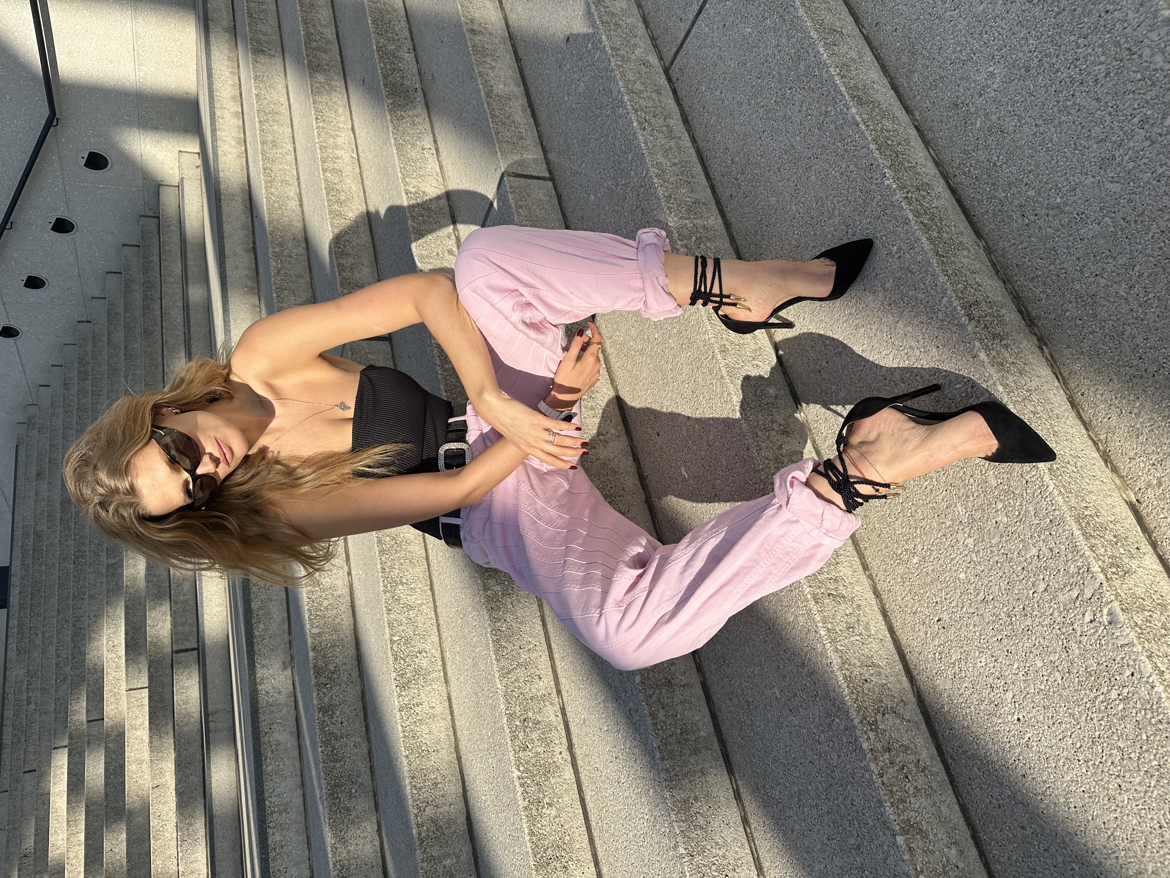 Super Flea Market+Mugler+Pink denim jeans+Emilio Sakraya6